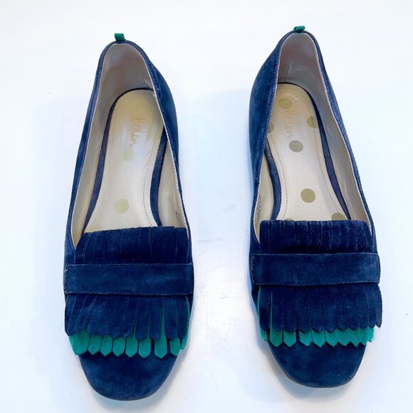 Boden Melody Fringe Loafers, Navy/Forest Suede, Size 8.5 (39) - Picture 2 of 9